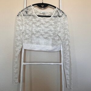 CW Classics Black Sheer Lace Long Sleeve Crop Top Y2K Goth Size Large